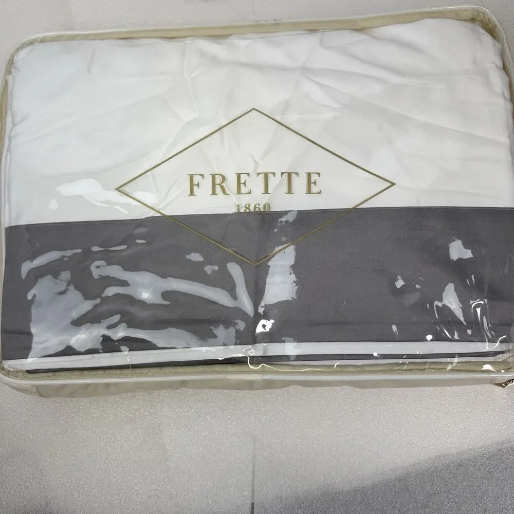 Frette Queen Bold Duvet Cover , Milk/Slate Grey , 100% Cotton, Made In Italy